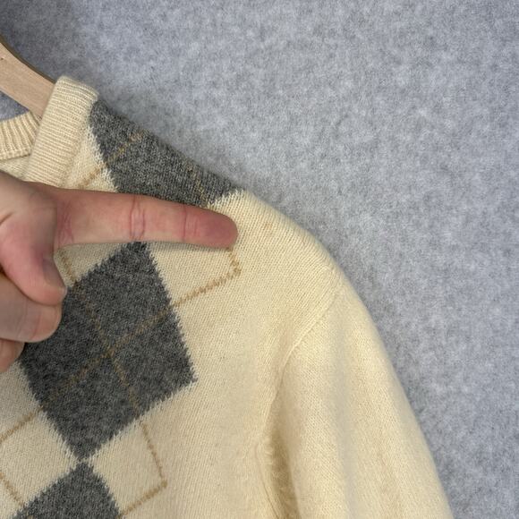 Vintage Pringle Scotland Argyle Sweater 100% Lambswool Men's Medium Cream - Picture 10 of 14